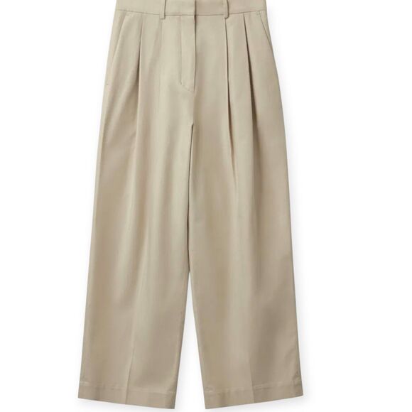COS 12 New Wide Leg Relaxed Trouser Pleated Front Pants Neutral Beige Minimalist - Picture 14 of 14